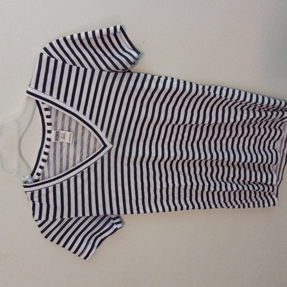 PINK Victoria's Secret Black and White Striped V-Neck Tee Xs